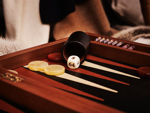 Close-up of backgammon game, studio shot