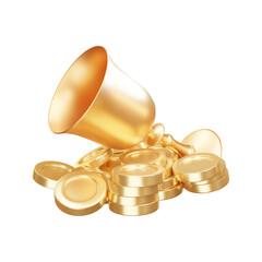 Golden coins and gold trophy 3d rendering illustration
