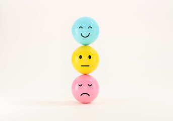 Fototapeta premium Set of emoji emoticons with sad and happy mood, evaluation, Increase rating, Customer experience, Satisfaction and best excellent services rating concept, Customer service evaluation. 3d render.