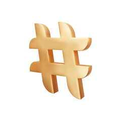 Gold hashtag 3d rendering illustration