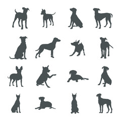 German pinscher dog silhouettes, German pinscher dog silhouette set