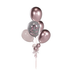 Balloons and Gift Box For Party. Valentine's Day Balloons 3D Rendering.