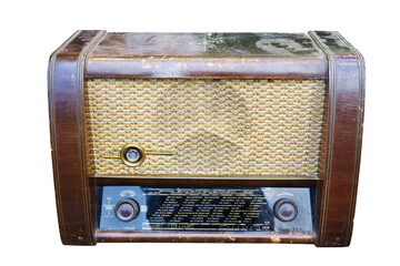 old radio isolated on white - 555826913