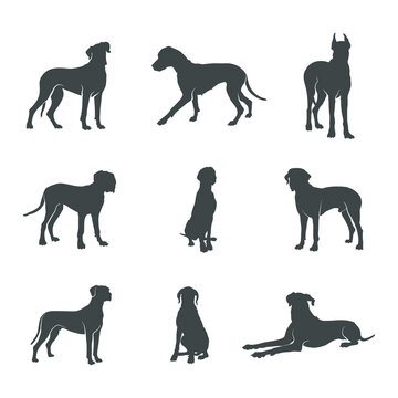 Great Dane dog silhouettes, Great Dane dog silhouette set