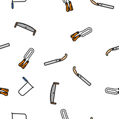 saw hand wood construction vector seamless pattern thin line illustration