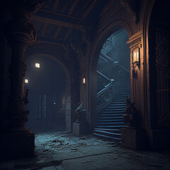 a portrait of a dark mysterious scene created with generative ai technology