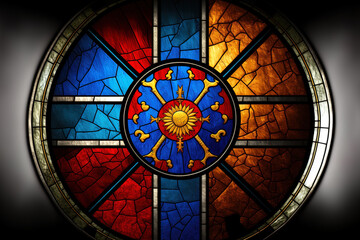 Mongolia's flag made of stained glass. Generative AI