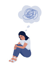 Burnout woman semi flat color vector character. Editable figure. Full body person on white. Female with mental problem simple cartoon style illustration for web graphic design and animation