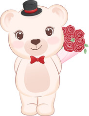 Teddy Bear and Rose bouquet