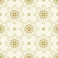 Floral golden ornament. Seamless abstract classic background with golden flowers. Pattern with repeating floral elements. Ornament for fabric, wallpaper and packaging