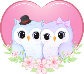 Obraz premium Cute Couple Owl valentine's day
