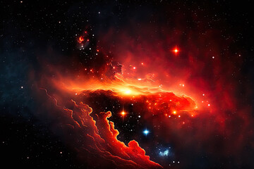 Night sky starlight against a background of red and orange space stars with nebulas and galaxies . Generative AI