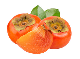 persimmons with leaf isolated on transparent png
