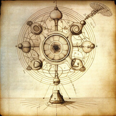 Leonardo da Vinci concept drawing of a machine created with generative AI technology
