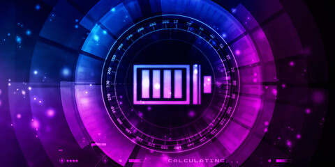 2d rendering Electrical energy and power supply source concept, accumulator battery with charging level indicator