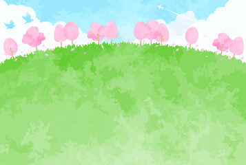 ほんわか綺麗な桜と青空の風景イラスト
