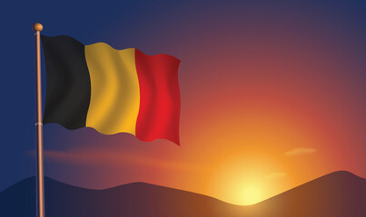 Belgium  flag sunset background  Vector Illustration