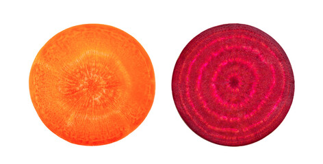 Beetroot and carrot slices isolated on transparent png