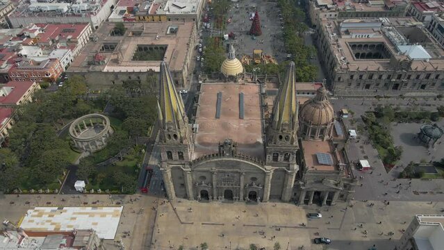 The Grand Architecture Of Templo Expiatorio del Sant&iacute;simo Sacramento In Guadalajara, Jalisco, Mexico. Aerial Shot