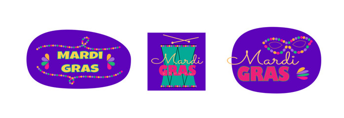 Mardi Gras design element. Festival typography set.