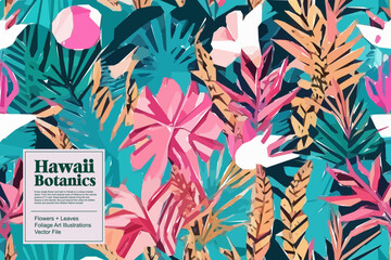 Tropical flowers, jungle leaves. Beautiful vector floral pattern background. © Jubilee
