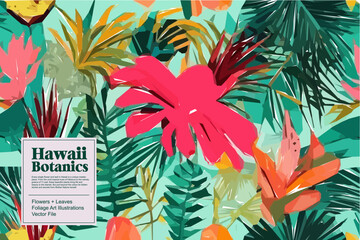 Tropical flowers, jungle leaves. Beautiful vector floral pattern background. © Jubilee