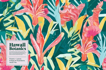 Tropical flowers, jungle leaves. Beautiful vector floral pattern background. © Jubilee