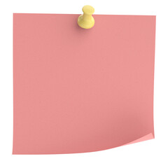 Note paper with push pin. 3D illustration.
