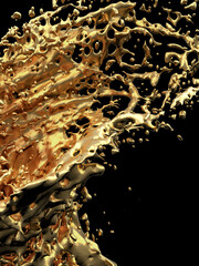 liquid gold splash , 3d render