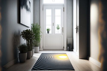 Interior of contemporary, fashionable hallway with doormat. Generative AI