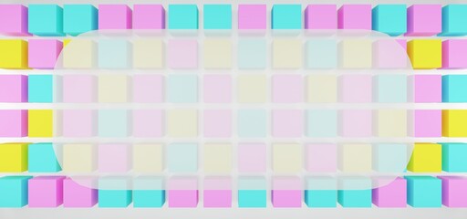 3d rendering colorful grid pattern cube cover with white plate wallpaper
