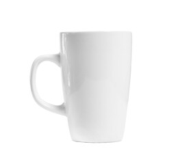 white tall glass glossy mug photo isolate. mockup long white mug