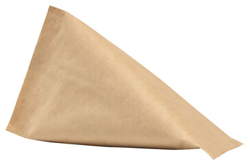 triangular craft paper bag photo isolate. mockup original eco packaging