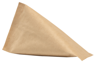triangular craft paper bag photo isolate. mockup original eco packaging
