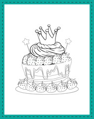 Hand drawn birthday cake coloring page