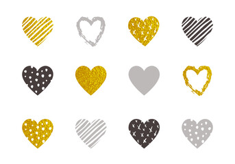 Heart icon set. Collection of hand drawn hearts.