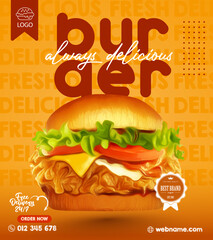 Delicious fried chicken burger social media post - 555840793