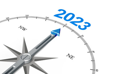 Happy New Year Background. Navigation to the year 2023. 3D illustration - obrazy, fototapety, plakaty