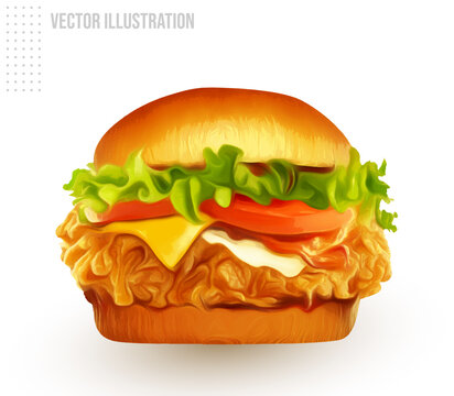 Fried Chicken Burger In 3d Illustration