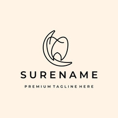 Abstract dental moon simple tooth logo design vector illustration custom logo design