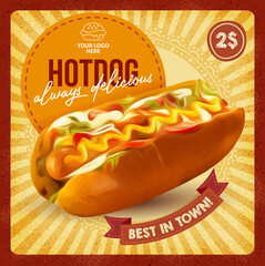 Drawing hot dog delicious fast food poster template - 555841980