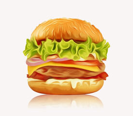 Fresh tasty burger isolated on white background