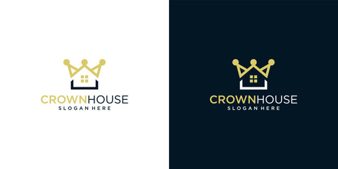 Crown logo design template with building house graphic design illustration. icon, symbol, creative.