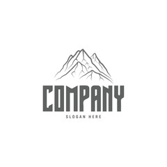 mountain with stroke line logo design template