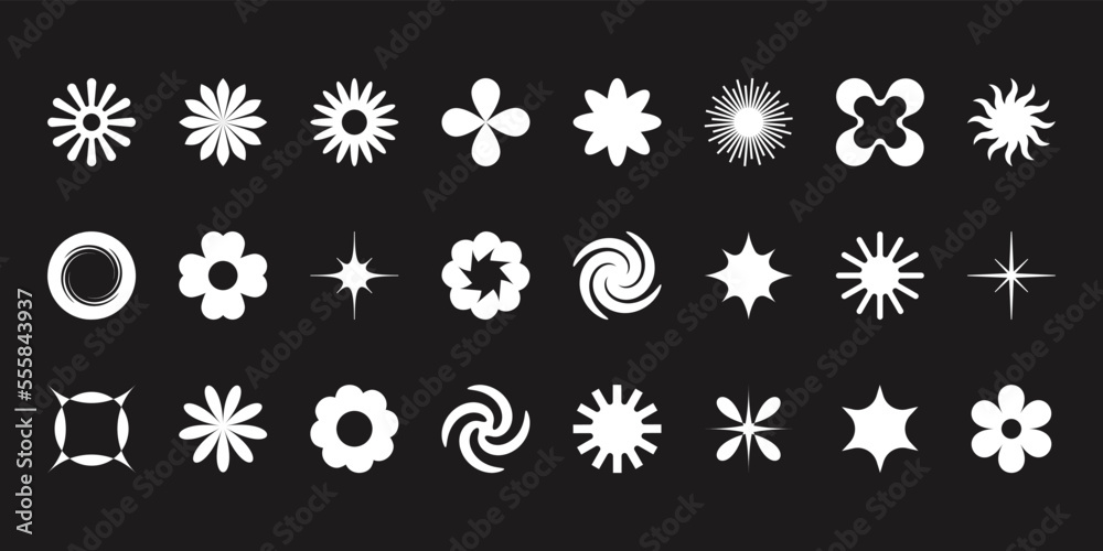 Poster Vector set of minimalist design elements, futuristic shapes and geometric figures and stars - abstract background elements for branding, packaging, prints and social media posts