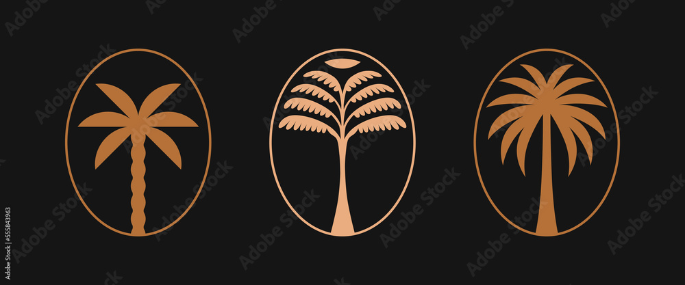 Poster vector logo design template with palm tree - abstract summer and vacation badge and emblem for holid