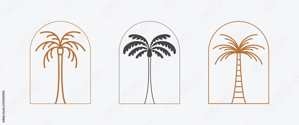 Poster vector logo design template with palm tree - abstract summer and vacation badge and emblem for holid