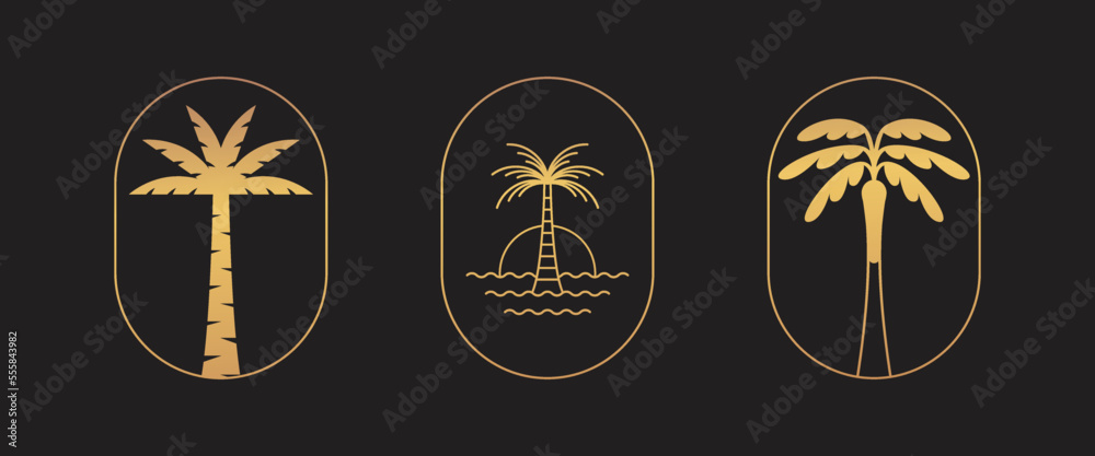 Poster vector logo design template with palm tree - abstract summer and vacation badge and emblem for holid
