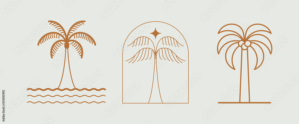 Poster vector logo design template with palm tree - abstract summer and vacation badge and emblem for holid