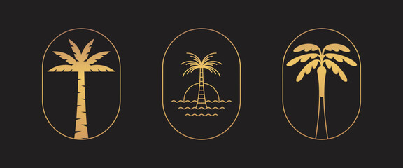 Fototapeta premium Vector logo design template with palm tree - abstract summer and vacation badge and emblem for holiday rentals, travel services, tropical spa and beauty studios